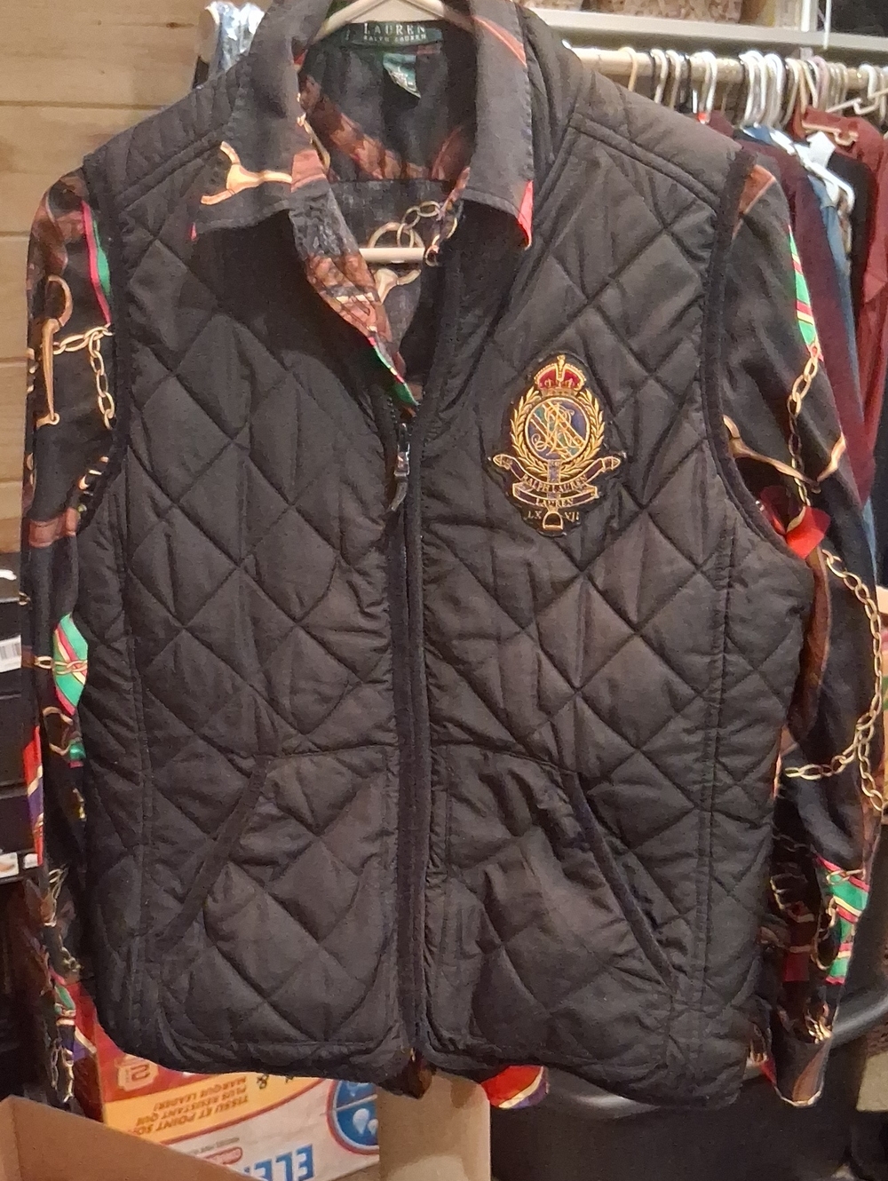 Lauren Ralph Lauren Black Quilted Crest REVERSIBLE Vest And Matching Blouse